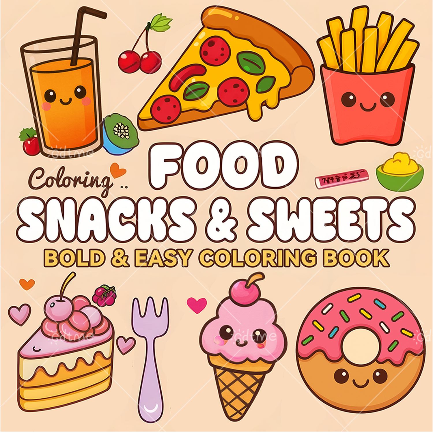 Food And Snacks Coloring Book - FOOD SNACKS & SWEETS Themed Coloring