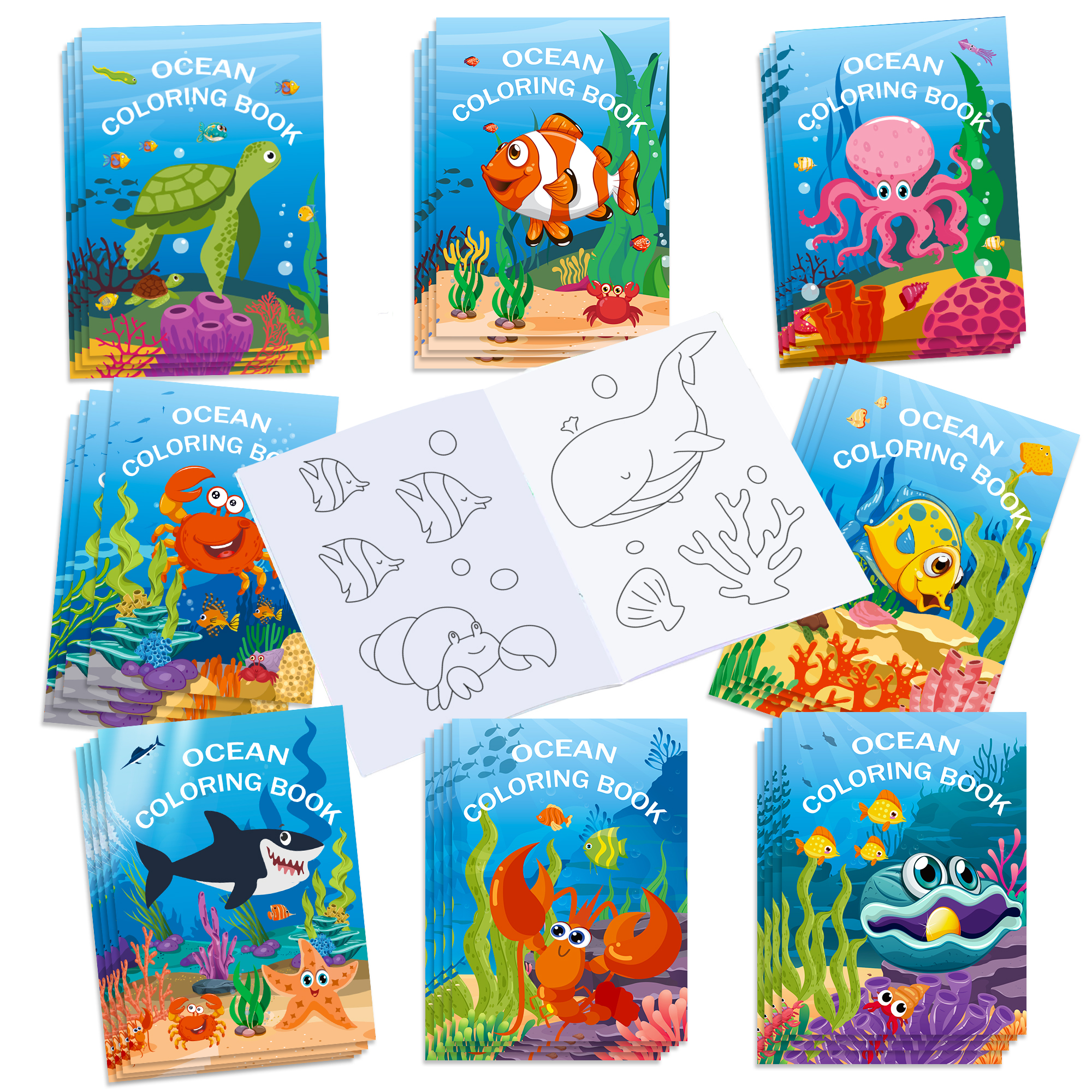 Food And Snacks Coloring Book - 16pcs Cartoon Underwater World Sea Fish