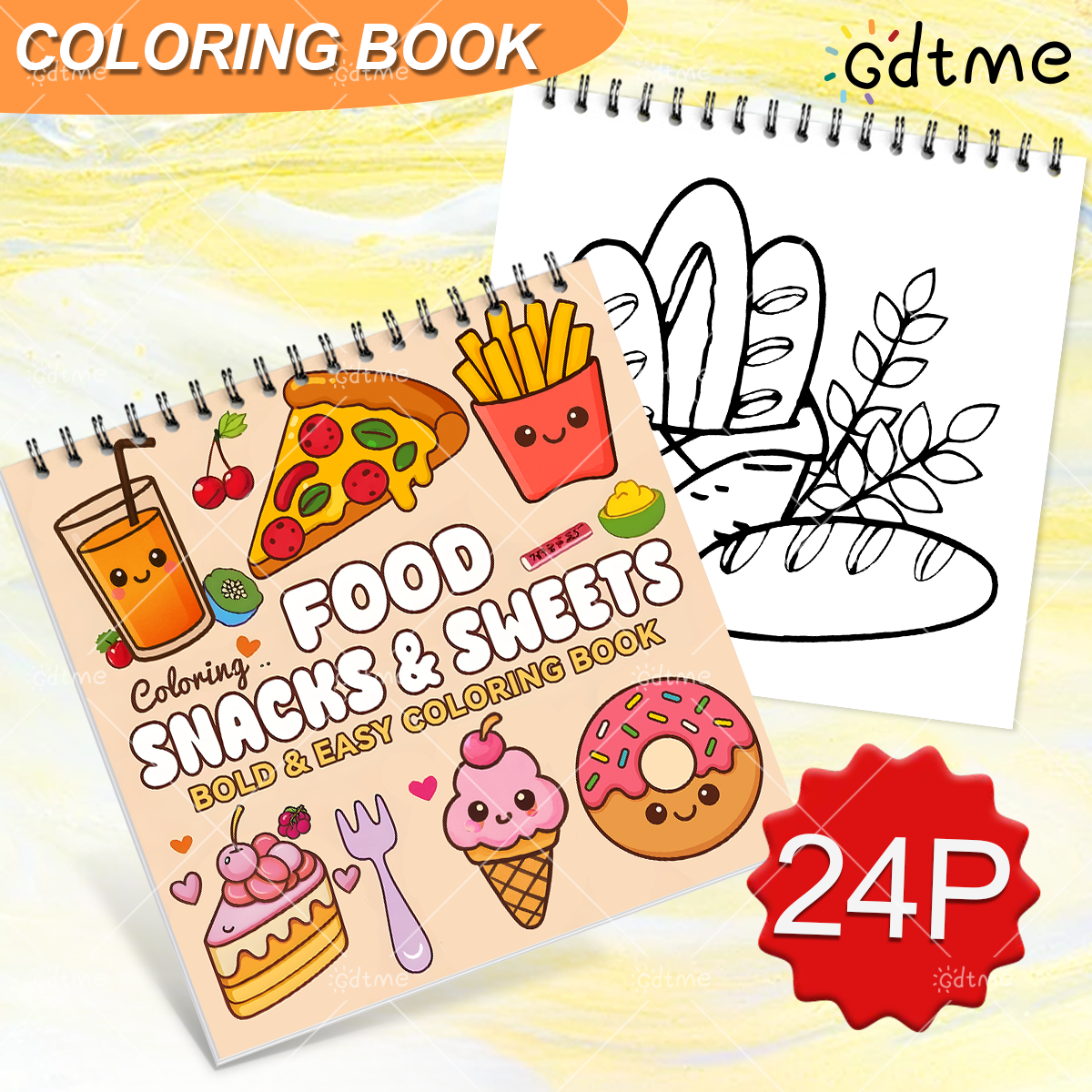 Food And Snacks Coloring Book - FOOD SNACKS & SWEETS Themed Coloring