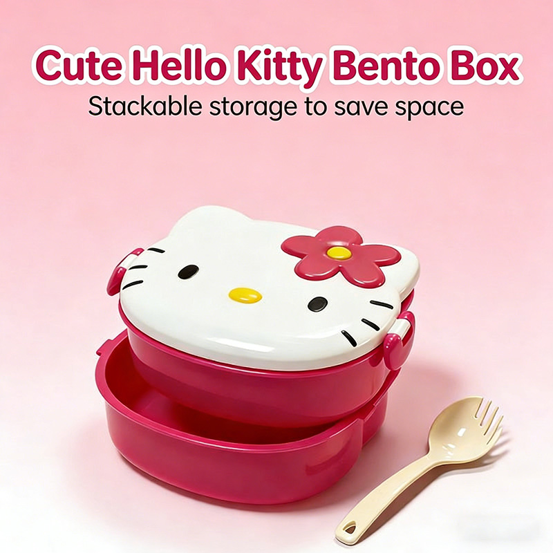 Kitty Double Layer Lunch Box F - Food Grocery Snacks avaliação e preço