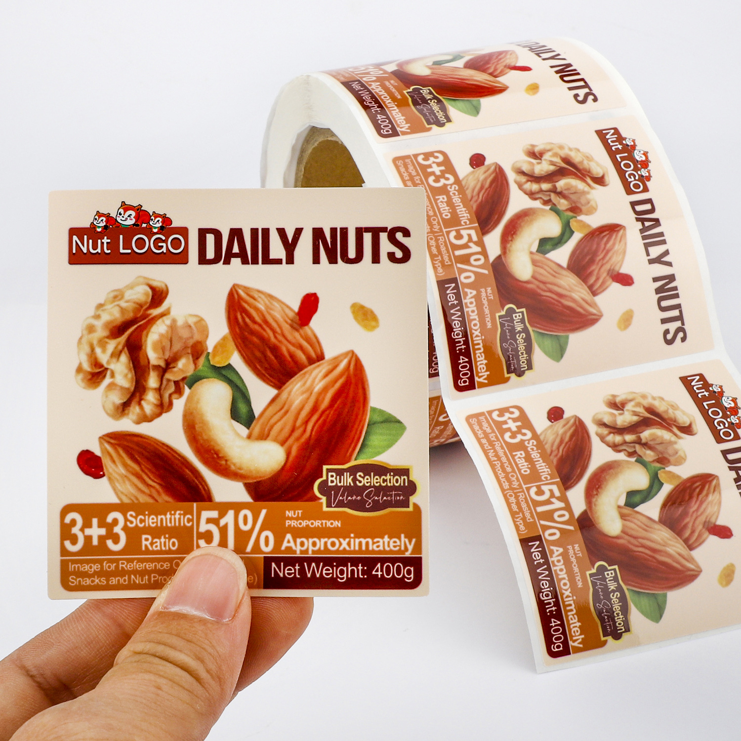 Custom snack stickers, nuts, d - Food Snacks Label avaliação e preço