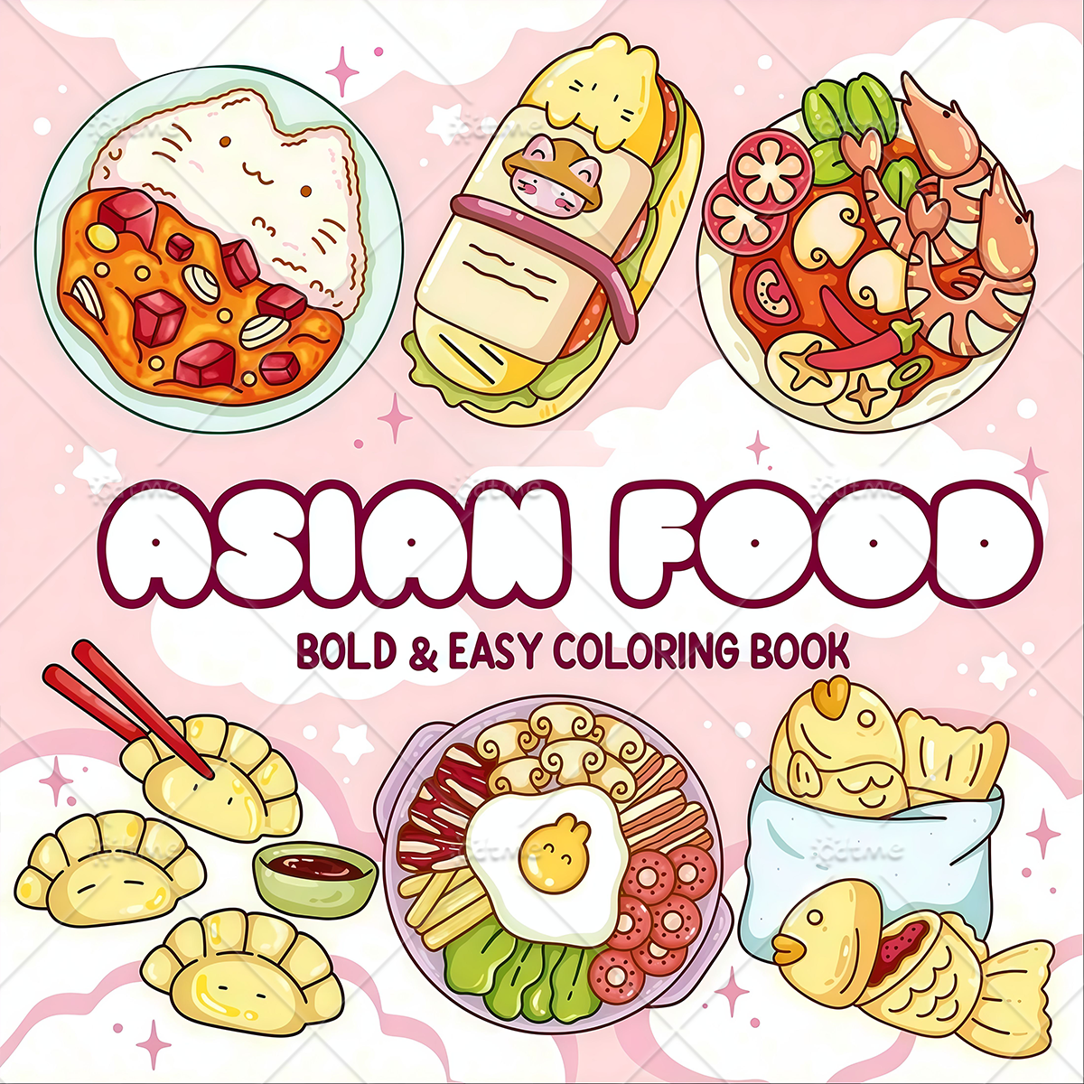 ASIAN Food Bold-easy Patterns  - Food And Snacks Coloring Book avaliação e preço
