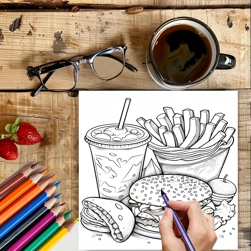 Fast Food Coloring Book for Ad - Food And Snacks Coloring Book avaliação e preço