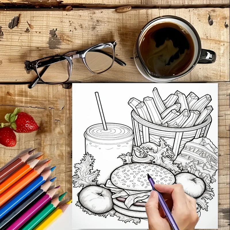Fast Food Coloring Book for Ad - Food And Snacks Coloring Book avaliação e preço